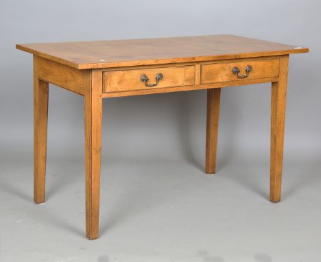 A modern solid oak side table by Batheaston Bespoke Furniture, fitted with two frieze drawers, height 77cm, width 122cm, dept