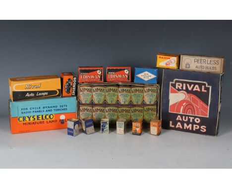 A large quantity of mid-20th century and later car and automobile bulbs, many in their original card boxes, including Lumax, 