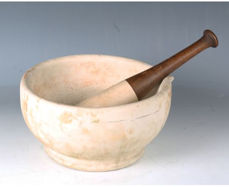A late 19th/early 20th century stoneware chemist's pestle and mortar, diameter 25cm.Buyer’s Premium 29.4% (including VAT @ 20