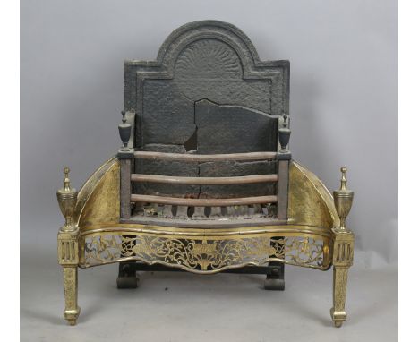 A George III brass and steel fire grate, height 80cm, width 80cm (faults). Note: from the contents of Runnymede Park, Surrey.