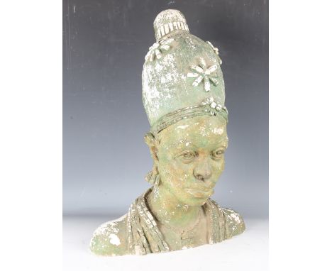 Barney Seale - a mid-20th century green painted plaster head and shoulders portrait bust of Ohan of the Benin, the youngest w