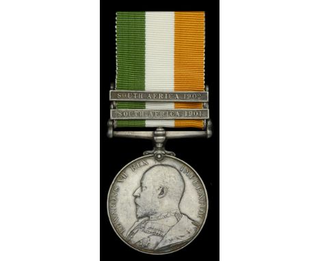 King’s South Africa 1901-02, 2 clasps, South Africa 1901, South Africa 1902 (1748 Pte. J. Davies. Shrops: L.I.) edge bruising
