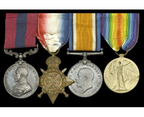 A Great War ‘Western Front’ D.C.M. group of four awarded to Private J. Riley, Worcestershire Regiment, for his gallantry in r