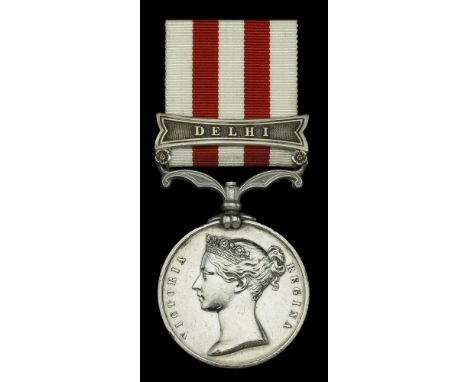 Indian Mutiny 1857-59, 1 clasp, Delhi (Gunr. John Jackson, 6th. Bn. Bengal Art.) naming slightly off centre, edge bruising an