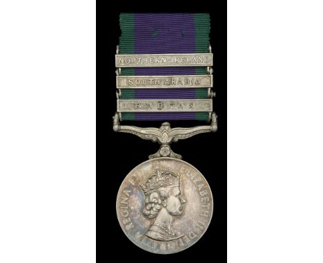 General Service 1962-2007, 3 clasps, Radfan, South Arabia, Northern Ireland, unofficial retaining rods between clasps (236032