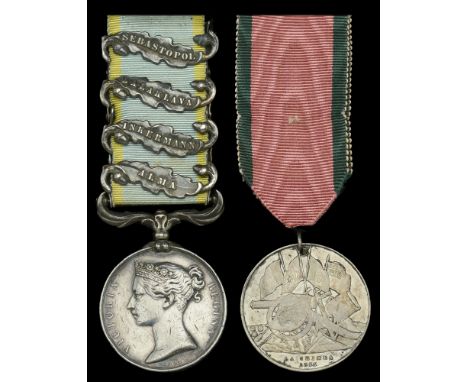 Pair: Private R. Hubberd, 1st Foot (Royals)  Crimea 1854-56, 4 clasps, Alma, Inkermann, Balaklava, Sebastopol, clasps affixed