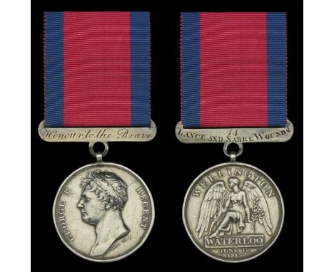 The Waterloo Medal awarded to Private John Bingley, Royal Horse Guards, who suffered 14 lance and sabre wounds in different p