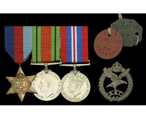 Three: J. T. Templeman, Army Air Corps  1939-45 Star; Defence and War Medals 1939-45, with Air Council enclosure; together wi
