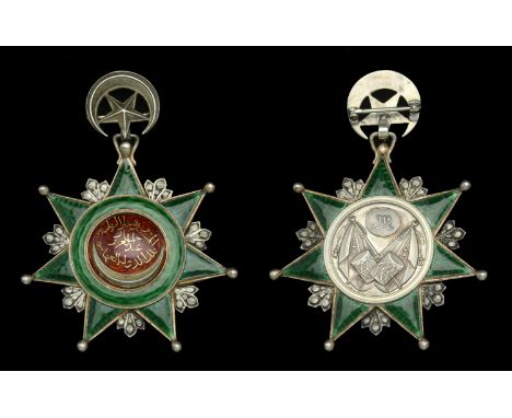 Ottoman Empire, Order of Osmanieh, Third Class neck badge, 81mm including Star and crescent suspension x 63mm, silver, silver