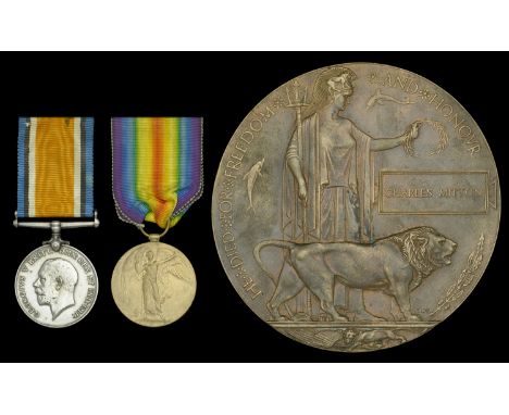 Pair: Lance-Corporal C. Mitton, 17th (Manchester Pals) Battalion, Manchester Regiment, who was killed in action on the first 