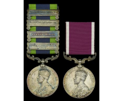 India General Service 1908-35, 4 clasps, Afghanistan N.W.F. 1919, Mahsud 1919-20, Waziristan 1919-21, Waziristan 1921-24 (516