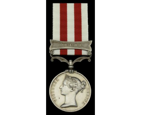 The Indian Mutiny Medal awarded to Lieutenant, later Major-General, R. Aislabie, Bengal Artillery, who was one of five office