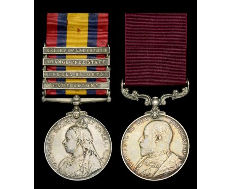 Pair: Sergeant O. Dutton, Military Foot Police, late Royal Berkshire Regiment  Queen’s South Africa 1899-1902, 4 clasps, Cape