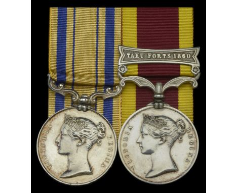 Pair: Private C. Waller, 60th Rifles  South Africa 1834-53 (C. Waller. 2nd. Bn. 60th. Rifles.); China 1857-60, 1 clasp, Taku 