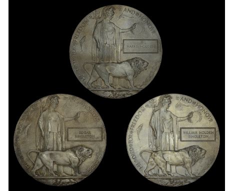 An emotive Family Group:  The Memorial Plaque bestowed upon Lance-Corporal H. Singleton (alias H. Holden), Coldstream Guards,
