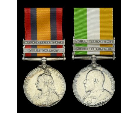Pair: Private W. Reilly, Royal Irish Rifles  Queen’s South Africa 1899-1902, 2 clasps, Cape Colony, Orange Free State unoffic