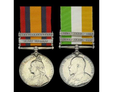 Pair: Private W. Reilly, Royal Irish Rifles  Queen’s South Africa 1899-1902, 2 clasps, Cape Colony, Orange Free State unoffic