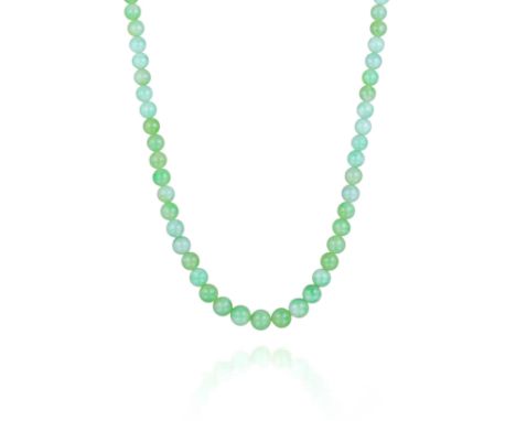 A beaded necklace crafted out of jade; largest bead measures 8mm, smallest one 4mm; length 20 inches; weight 37.0g.   Propert