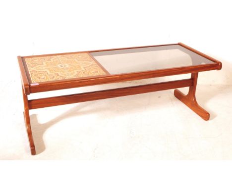 G Plan Furniture - A retro mid century tile top coffee occasional table. Rectangular form with smoke glass insert and geometr