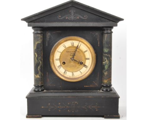 Fattorini &amp; Sons Ltd - An early 20th Century wooden eight day movement mantel clock in the style of faux slate by Fattori