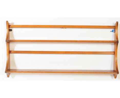 Ercol - Model 268 - A retro vintage mid 20th century 1960s elm two tier hanging plate rack / display book shelf. The rack hav