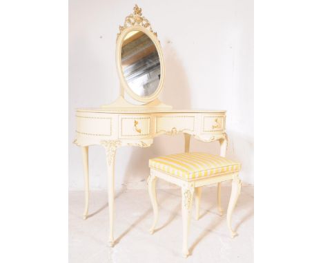 Olympus Furniture - A vintage 20th century French Louis XV style dressing table. Having an oval mirror top, kidney shape with