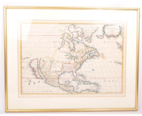 A vintage 20th century reproduction 1650 North American framed and glazed map. Reproduction from a map by Nicolas Samson of h