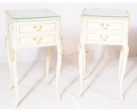 Olympus Furniture - A pair of Olympus Furniture Antoinette rainge Louis XVI revival bedside tables. Each of the bedsides rais
