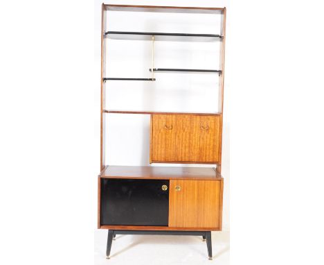 G Plan - Librenza Range - A retro mid 20th century circa 1950s tola wood &amp; ebonised room divider. The open back bookcase 