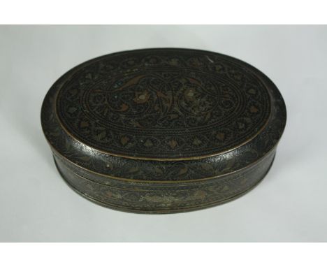 A 19th century Persian inlaid brass snuff box. H.5 W.14 D.10cm. 