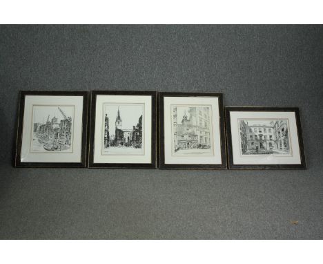 A set of four framed and glazed architectural prints. H.69 W.59cm. (largest) 
