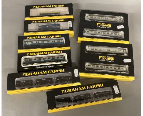 Ex-Shop Stock N gauge Graham Farish by Bachmann x8 Wagons, Coaches etc which includes; #373-786, #374-992 etc (8)