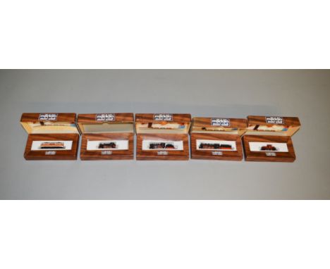 Z Gauge. 5 boxed Marklin Mini-Club Locomotives including Steam Locomotives 8800, 8893 and 8895 together with 8864 DB Diesel a