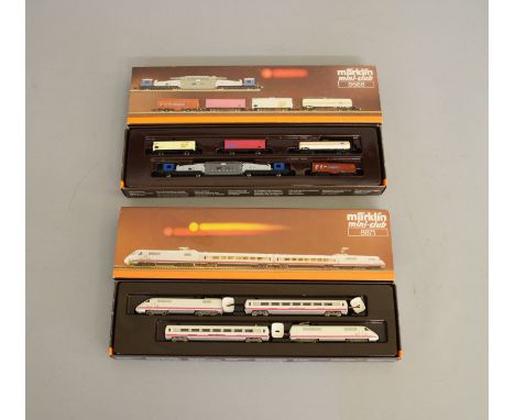 Z Gauge. 2 boxed Marklin Mini-Club Train Sets including 8688 5 car Freight set&nbsp; and 8871 Ice Railcar Train set, both app