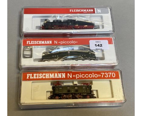 N Gauge.EX SHOP STOCK. 3 boxed Fleischmann Locomotives including  two Electric 7370 and 737201 together with 781384 0-8-0 Ste