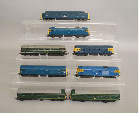 OO Gauge. 7 unboxed Diesel and Electric Locomotives by Hornby, Tri-ang, Lima etc. including Class 55 Diesel '9006' in BR blue