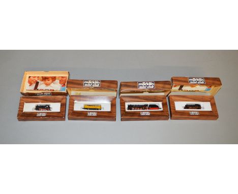 Z Gauge. 4 boxed Marklin Mini-Club Locomotives including 8802, 8827, 8895 and 8896, overall models appear G/VG boxed. (4)