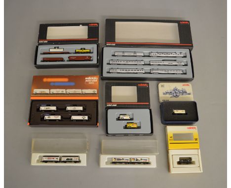 Z Gauge. 7 boxed Marklin Mini-Club Wagons and Wagon sets, various different types and liveries included together with a boxed
