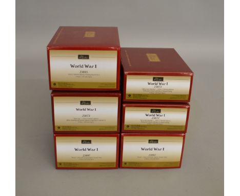 6 boxed Britains 1:30 scale World War I figure sets including 2 x 23072, 23073, 2 x 23097 and 23085. All appear VG boxed. (6)