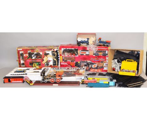 3 boxed battery operated larger scale Train Sets including 'Rocky Mountain', a Goldlok 'Black Stallion Express' and a Timpo '