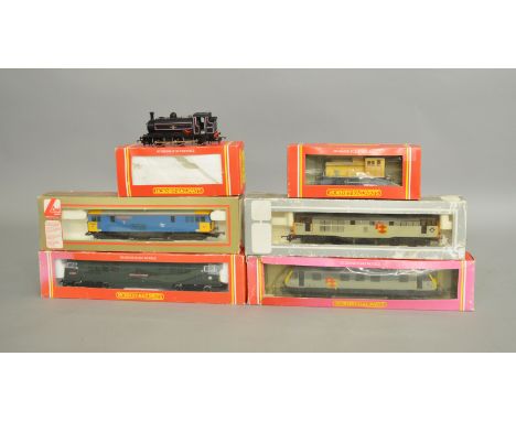 OO Gauge. 6 boxed Locomotives by Lima and Hornby, both Steam and Diesel models, including R.801 0-4-0 Diesel 'Tilbury Refiner