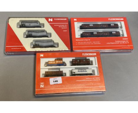N Gauge.EX SHOP STOCK. 3 boxed Fleischmann sets including 780903 Industrial Set&nbsp; together with two Wagon sets - 830683 a