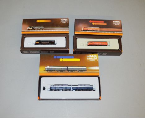 Z Gauge. 3 boxed Marklin Mini-Club Locomotives including 88602 USA Baltimore Ohio set, 8861 Southern Pacific F7 and 8809 Sout
