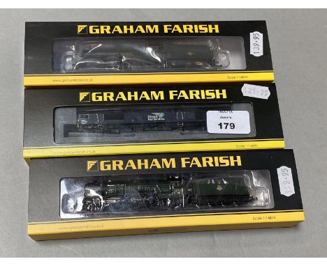 N Gauge.EX SHOP STOCK. 3 boxed Graham Farish Locomotives including 372-032 Castle Class 5070, 372-386  Class A2  '60537 Bache