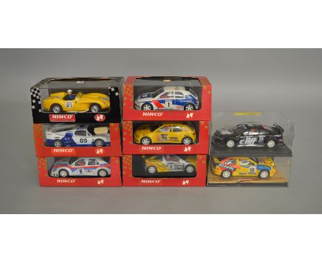 8 boxed Ninco Slot Car models in 1:32 scale including 50121 Peugeot 306 'Esso', 50151 Ferrari 250TR and 50169 Ferrari F-50. A