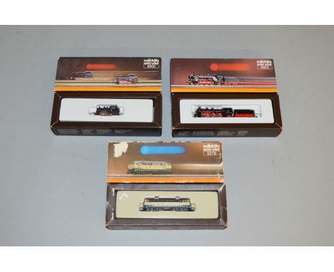 Z Gauge. 3 boxed Marklin Mini-Club Locomotives including 8878 DB 218 Diesel, 8800 BR89 0-6-0 Steam and 8893 STeam 4-6-2 with 