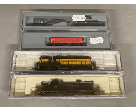 Ex-Shop Stock N gauge Marklin&nbsp; Locomotive CNW #1778, Loco body Frisco #550, Wagon #86501 and Crane Car # 86571 (4)
