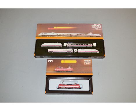 Z Gauge. A boxed Marklin Mini-Club Locomotive 8835 DB Class 120 Electric together with Train Set&nbsp; 8871 Ice Railcar Passe