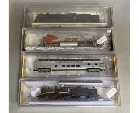 Ex-Shop Stock N gauge Bachmann / Spectrum 3 x Engines 86075, 86151, 51452, together with a 74352 Santa Fe Full dome coach