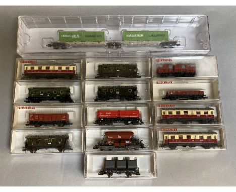 Ex-Shop Stock N Gauge Fleischmann Rolling Stock inc. 825305 4 Container load and 13 assorted Wagons / Coaches (some scuffing 